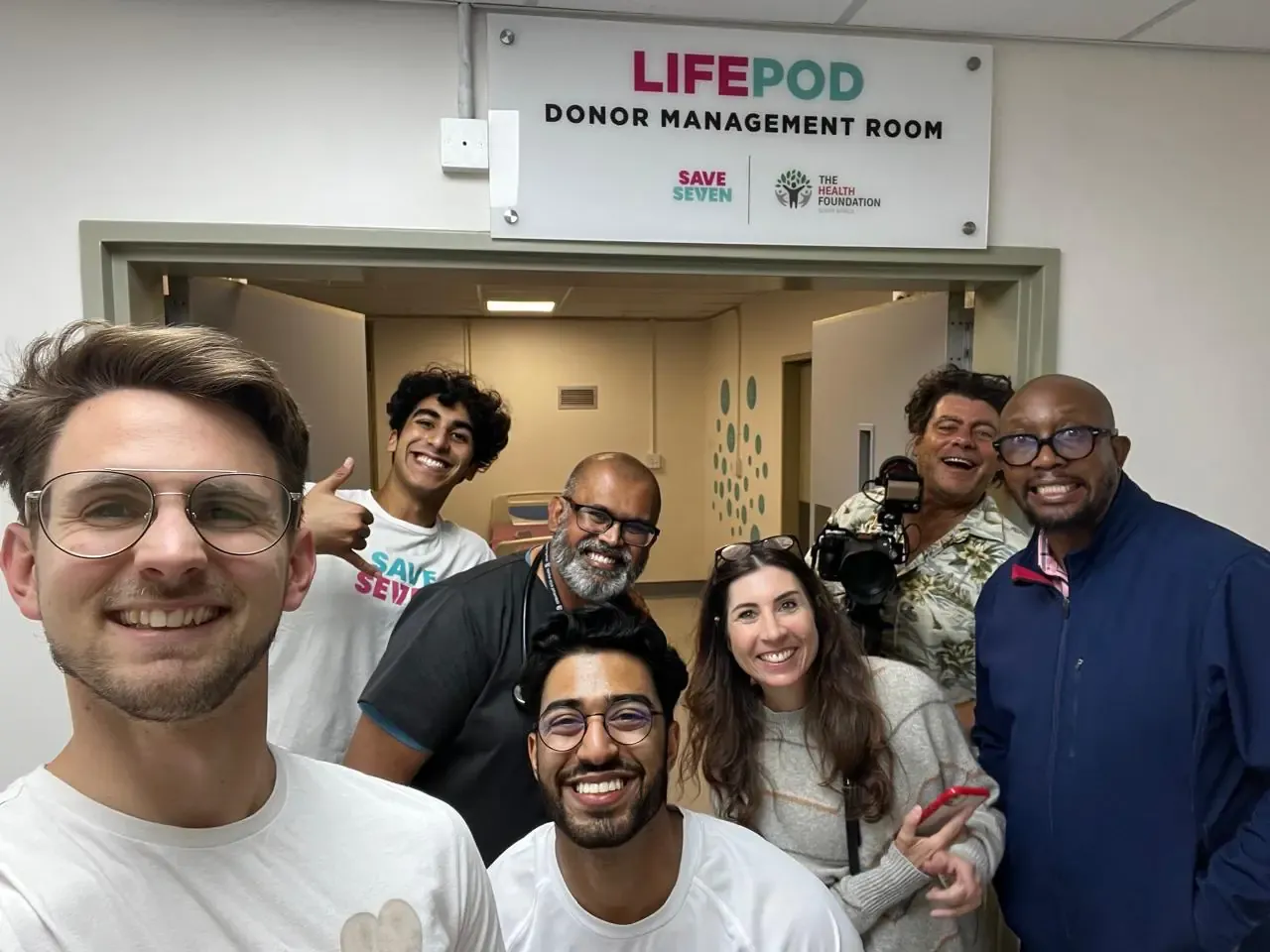 The Save7 team, Prof Sa'ad Lahri and Carte Blanche outside the LifePod
